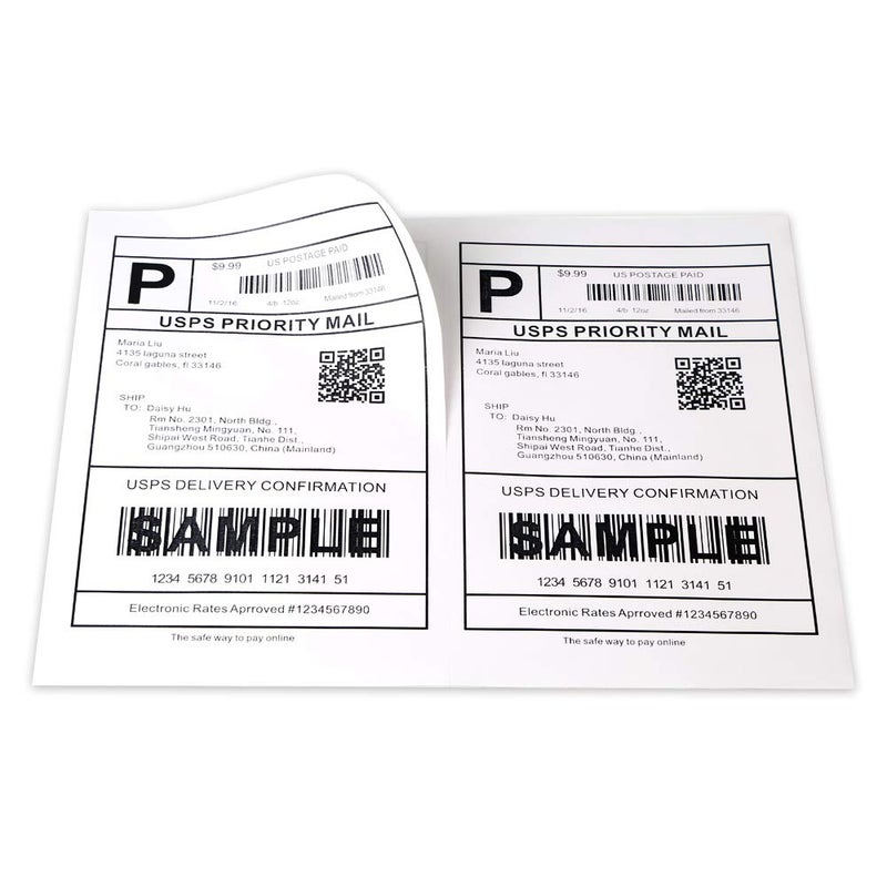 Fangtek [100 Sheets; 200 Labels] Half Sheet Self Adhesive Shipping Label for Laser & Inkjet Printers, 2 Per Page Self Adhesive Mailing Labels â€“ White 8.5'' x 5.5'' - Image 2